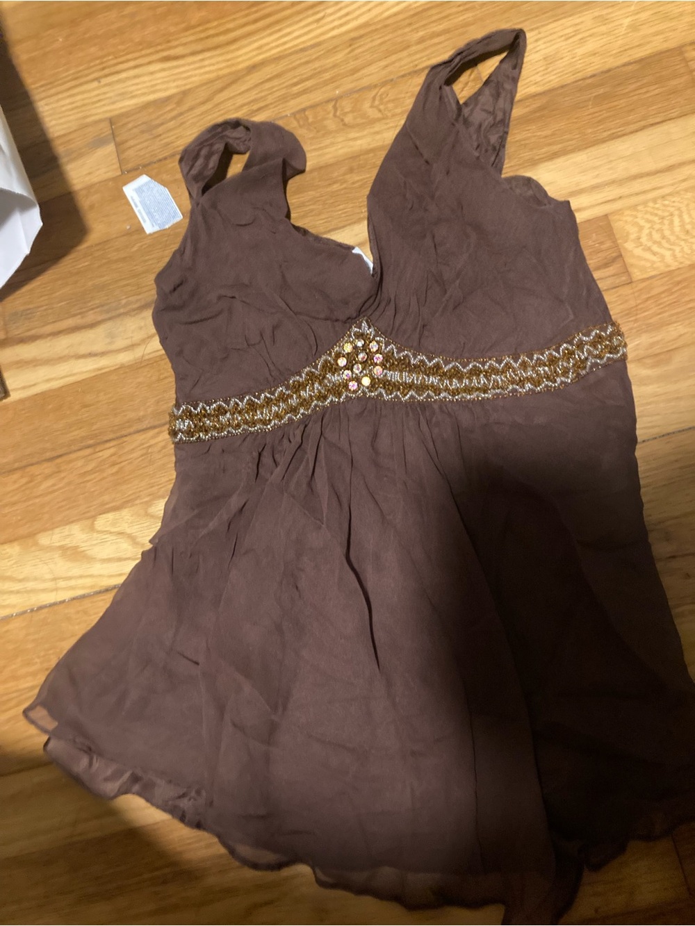 Vintage Miguelina 100% silk embellished brown flowy tank